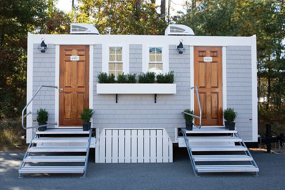Wedding restroom units discretely staged at a venue in Henderson, North Carolina